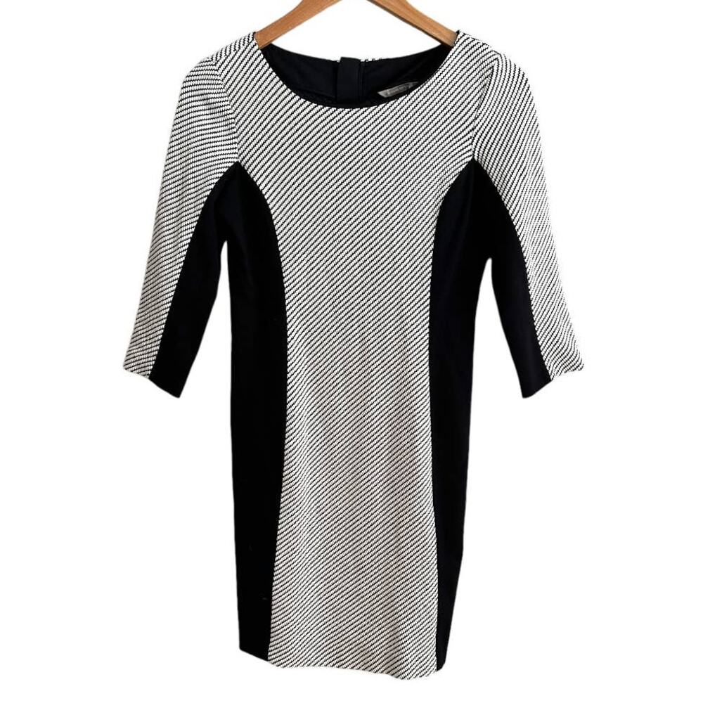 Banana Republic Black White Colorblock Stripe Long Sleeve Sheath Dress 0 XS